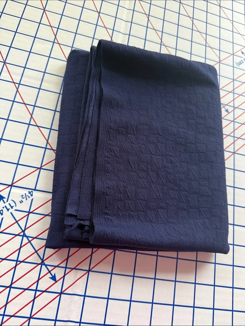 2 Textured Polyester Fabric Remnants Navy Stretch & Brown Textured Woven 1980s